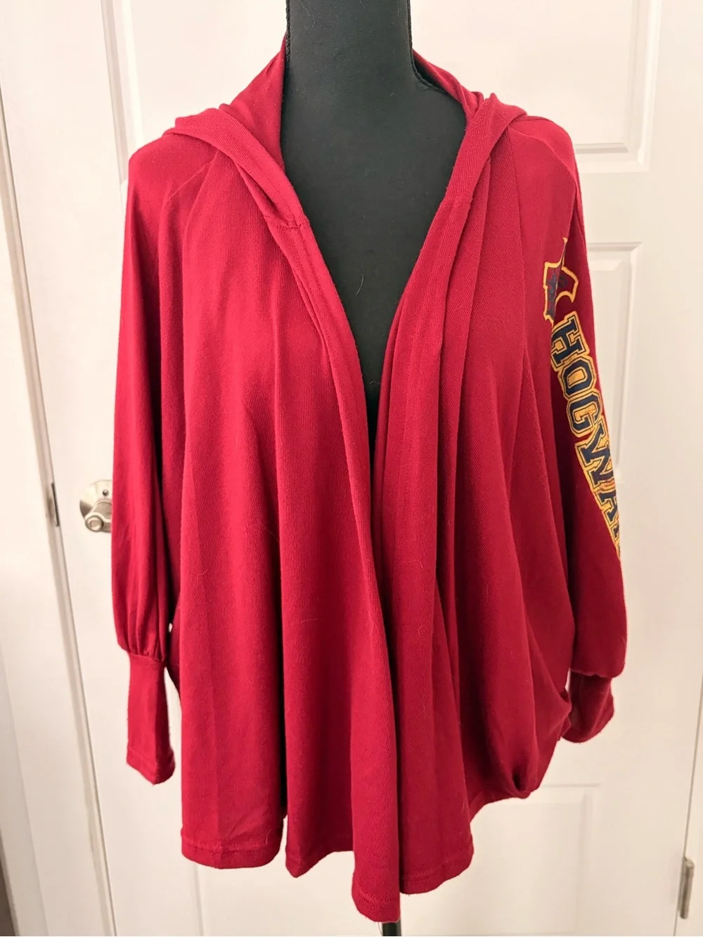 Crimson Hooded Capelet Cardigan